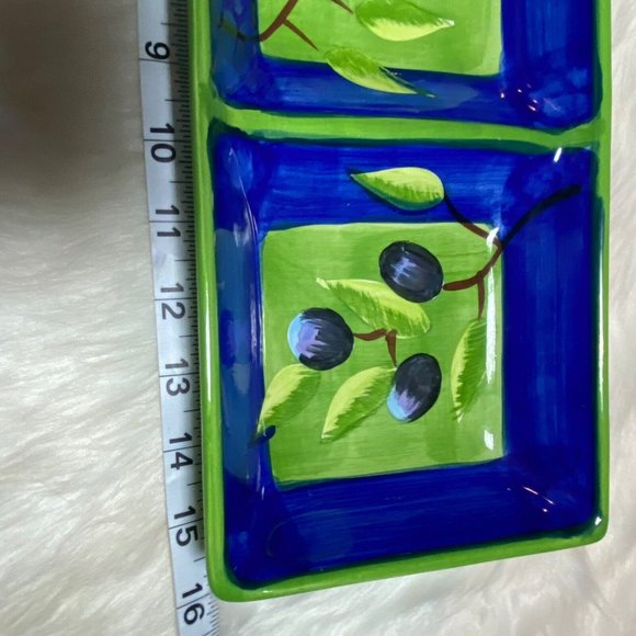 214 West Rectangle Relish Dish Stunning Green And Blue With Black Olive Ceramic - Picture 3 of 10